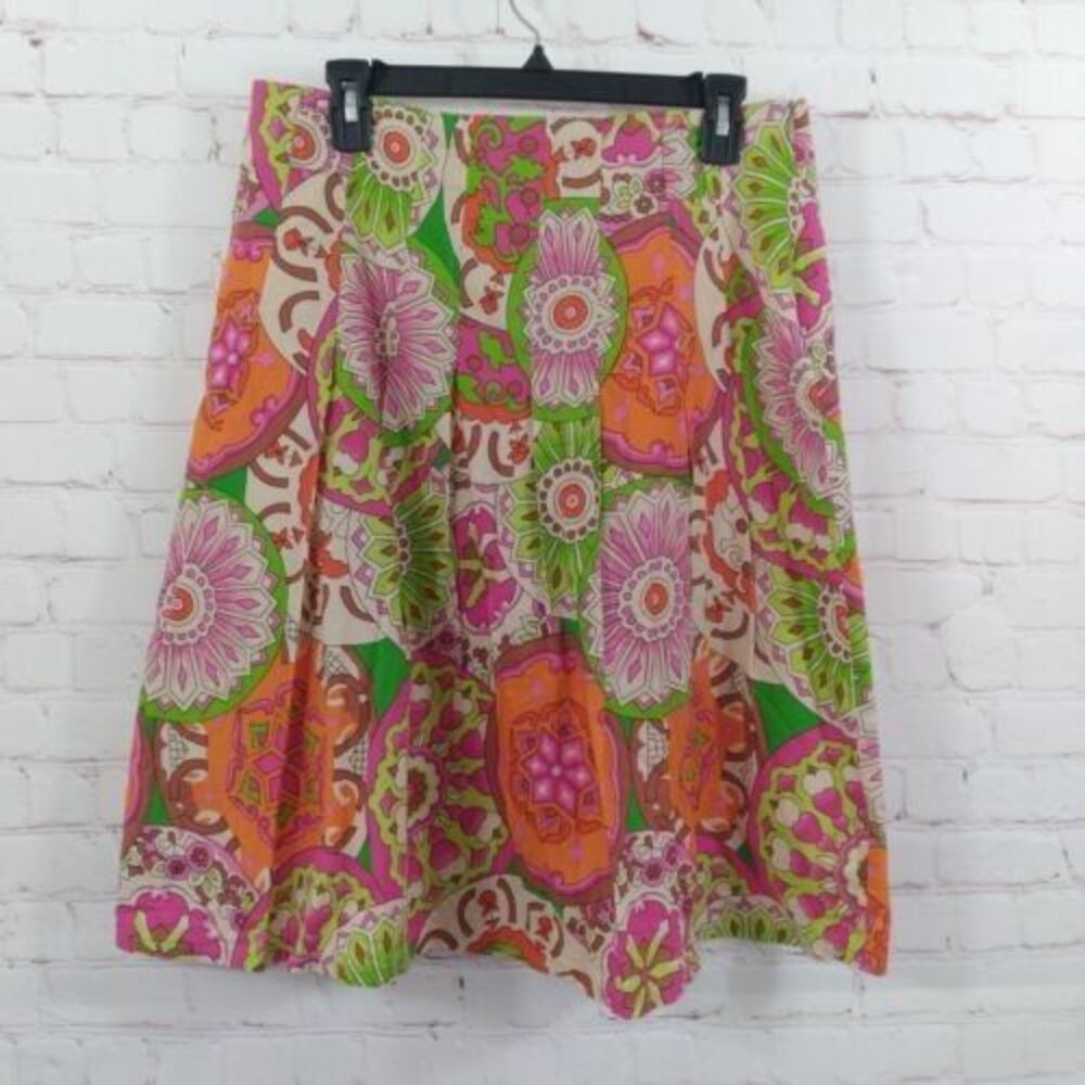 First Option Skirt Women 12 Floral Medallion Green Orange Pink Vintage ALine Y2K